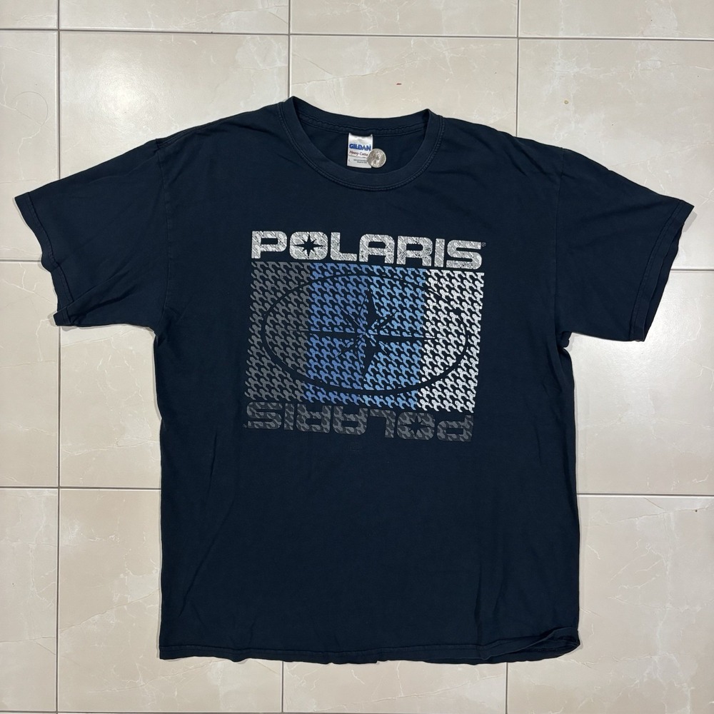 Vintage Polaris T Shirt Snowmobile Dirt Bike Men's L Black Faded Y2K Biker